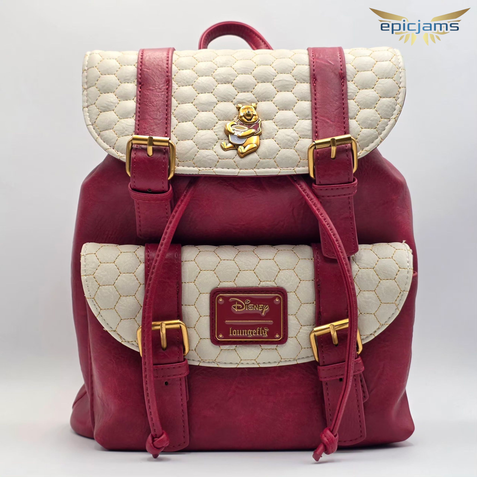 Loungefly Disney Winnie The Pooh Honeycomb Pattern Buckle Strap Mini Backpack